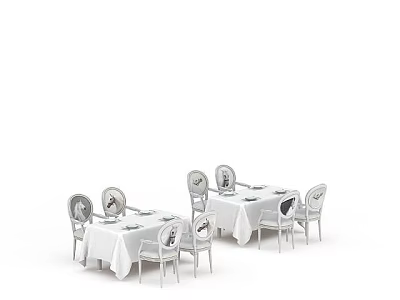 Stylish Table and Chair Sets with White Tablecloths and Matching Chairs 3d model