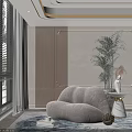 Cozy Beige Bean Bag Chair in Modern Living Room with Decorative Plant Vase and Side Table