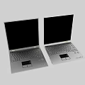 Two Modern Silver Open Laptops With Black Screens Keyboards And Touchpads 3d model