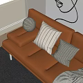 Stylish Throw Pillows On Brown Leather Sofa Featuring Striped And Round Designs