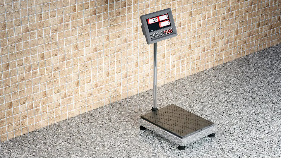 Commercial Kitchen Platform Scale Setup With Tile Wall And Granite Floor 3d model