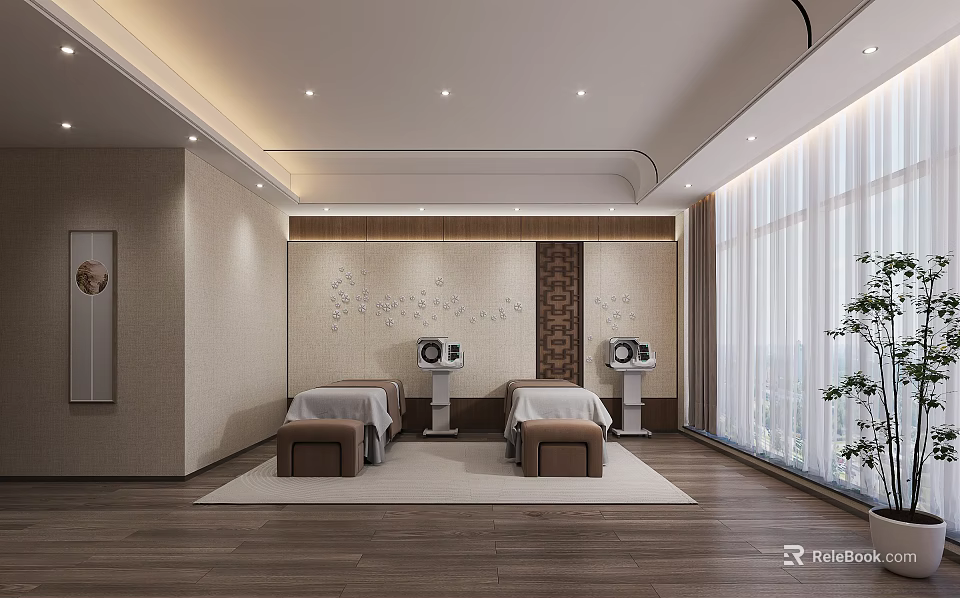 Modern Hospital Outpatient Clinic Interior With Treatment Beds 3d model 