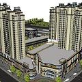 Modern High Rise Residential Buildings With Low Rise Commercial Area Green Trees And Curved Road