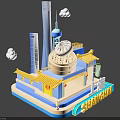 Shanghai Themed 3D Model Featuring Traditional Modern Architecture Yellow Roof Steamer Bun And Clouds