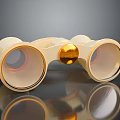 Gold Binoculars With Two Lenses Central Knob On Black Reflective Surface
