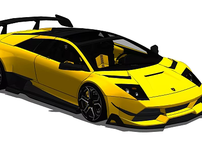 Yellow Sports Car With Black Roof Rear Spoiler And Sporty Exterior Design 3d model