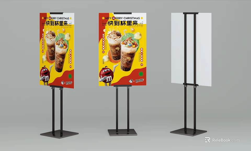 Sturdy Advertising Stands For Cake Shop Promotion With Two Display Boards And One Blank 3d model 