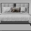 Modern Double Bed With Upholstered Headboard White Bedding And Decorative Pillows 3d model