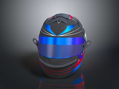Weapon Helmet With Tactical Design Carbon Fiber Shell And Blue Red Color Accents 3d model