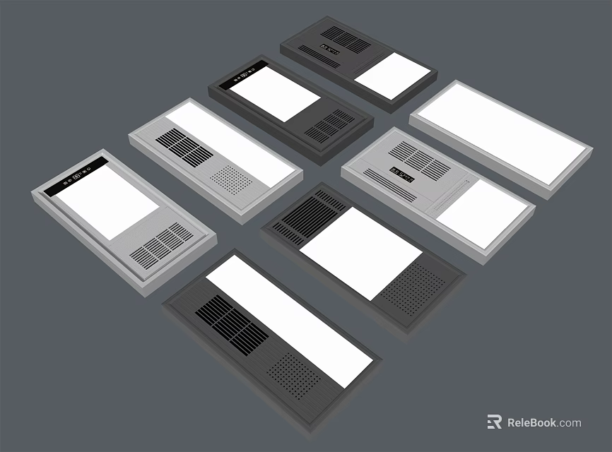 Various Modern LED Ceiling Lights With White Gray Panels And Grille Designs 3d model