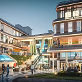 Modern Shop Windows In Commercial Shopping Mall With Bright Lighting And Outdoor Pedestrians