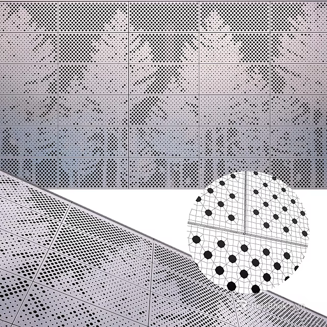 Perforated Metal Building Components With Leaf Patterns Grid And Dot Design 3d model