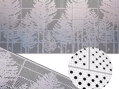 Perforated Metal Building Components With Leaf Patterns Grid And Dot Design 3d model