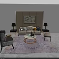 Elegant Sofa Coffee Table Set With Throw Pillows Side Tables Table Lamps And Patterned Rug 3d model