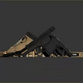 Detailed Disassembled Handgun Weapons With Black Brown Components And Bullets Layout