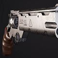 Vintage Revolver With Skull Emblem On Cylinder Triangle Symbol Wooden Grip And Akashi Lettering