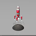 Red And White Rocket Launching From Moon Surface With Flames During Space Exploration