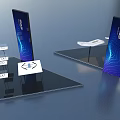Modern Exhibition Setup With Blue Stands And Information Displays