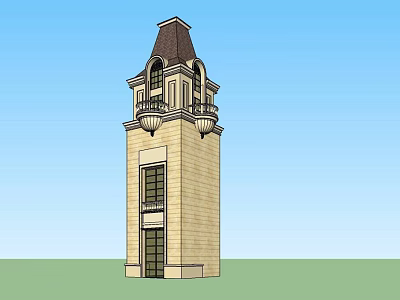 Elegant Stone Tower With Dark Brown Roof Ornate Balconies And Classic Windows 3d model