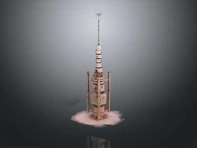 Artistic Scenic Landscape Showcasing Tall Textured Tower On Misty Cloud Base 3d model
