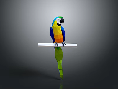 Vibrant Colorful Parrot with Bright Feathers Perched on White Bar Against Gray Background 3d model