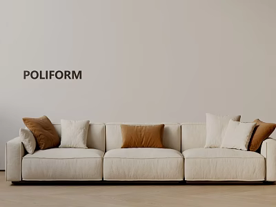 Poliform Beige Three-seater Sofa With Brown And Beige Cushions Light Wall Wooden Floor 3d model