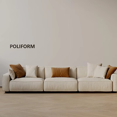 Poliform Beige Three-seater Sofa With Brown And Beige Cushions Light Wall Wooden Floor 3d model