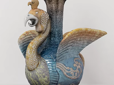Bird Shaped Ceramic Decorative Ornament Set With Blue Yellow Intricate Patterns For Home Decor 3d model
