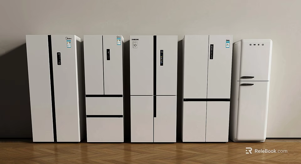 White Modern Refrigerators And Freezers In Various Designs On 3d model 