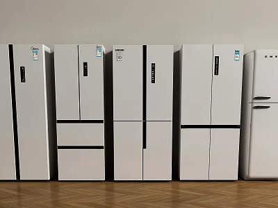 White Modern Refrigerators And Freezers In Various Designs On 3d model