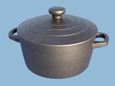 Dark Colored Cooking Pot With Lid And Two Handles For Kitchen Use 3d model