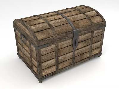 Vintage Wooden Chest With Wooden Slats Metal Straps Lock And Legs 3d model