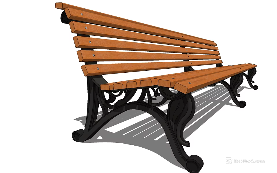 Classic Landscape Bench With Wooden Slats And Black Metal Ornate Frame For Outdoor Use 3d model 