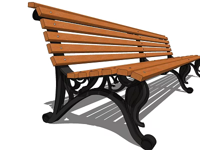 Classic Landscape Bench With Wooden Slats And Black Metal Ornate Frame For Outdoor Use 3d model