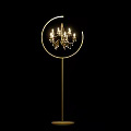 Gold Circular Frame Floor Lamp With Chandelier Design And Illuminated Lights