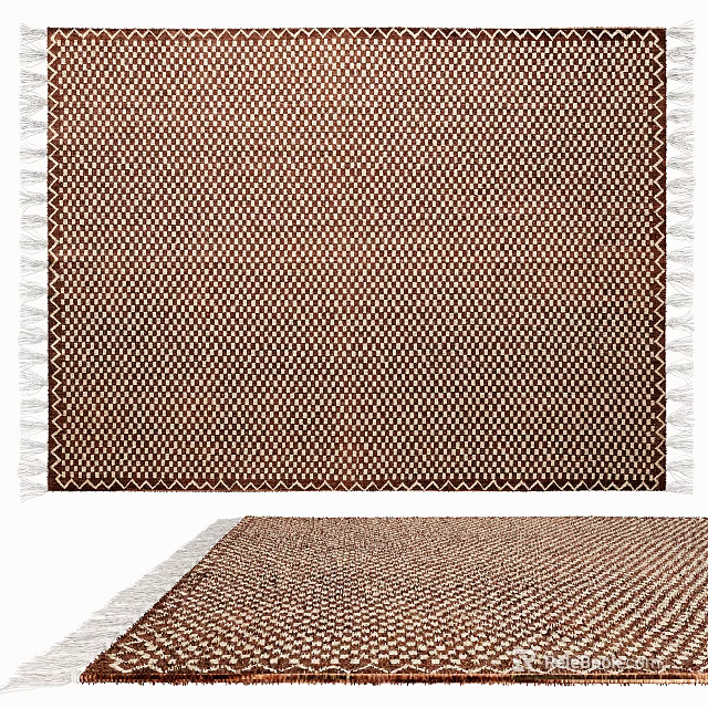 Square Rug With Textured Pattern And Fringed Edges 3d model 