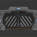 Futuristic Metallic Door Structure With Blue Indicators Striped Panels And Yellow Accents