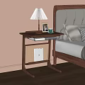 Wooden Bedside Table With Table Lamp Photo Frame And Coffee Mug