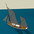 Traditional Two Mast Sailboat With Raised Sails On Calm Blue Water
