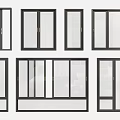 Modern Window Collection Featuring Different Styles With Black Frames And Clear Glass 3d model