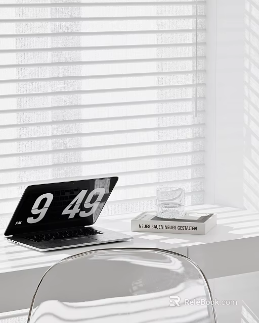 Inflatable Model Display With Laptop And Books On White Table By Blinds 3d model