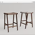 Modern Minimalist Bar Stools With Walnut Wood Legs And Leather Seats