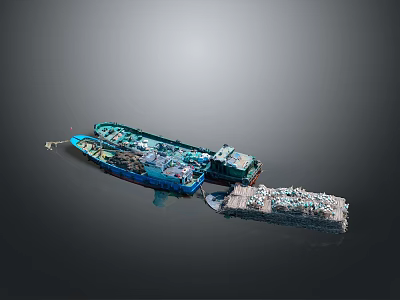 Blue Garbage Collection Boat Managing Waste Disposal On Water Surface 3d model