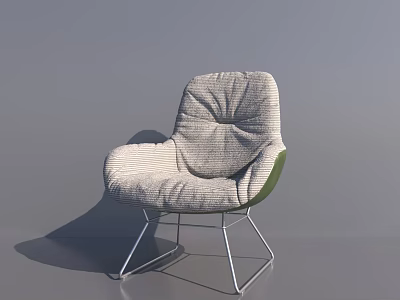 Modern Single Seater Sofa With Light Gray Striped Fabric Green Armrests And Metal Legs 3d model