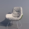 Modern Single Seater Sofa With Light Gray Striped Fabric Green Armrests And Metal Legs
