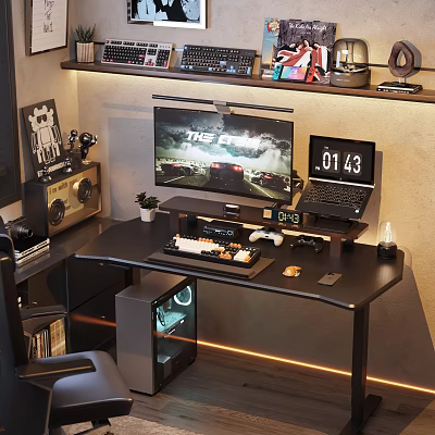 Modern Gaming Desk and Chair Set With Monitor Keyboard And RGB Lighting 3d model