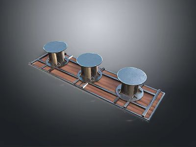 Long Dining Table With Three Metal Domes On Wooden Base Design 3d model