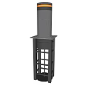 Public Facility Bollard Gray Cylindrical Structure With Square Base Round Top And Orange Black Stripes