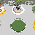 Innovative Tree Pit Designs Featuring Stone Edges Yellow Seating And Grass Paving 3d model