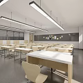Modern School Classroom With Desks Chairs Large Screen And Bright Windows 3d model